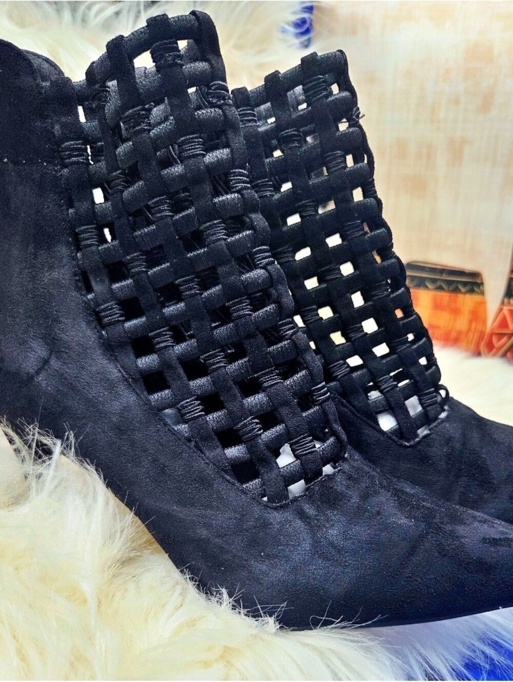 Impo Black Woven Pointed Ankle Booties